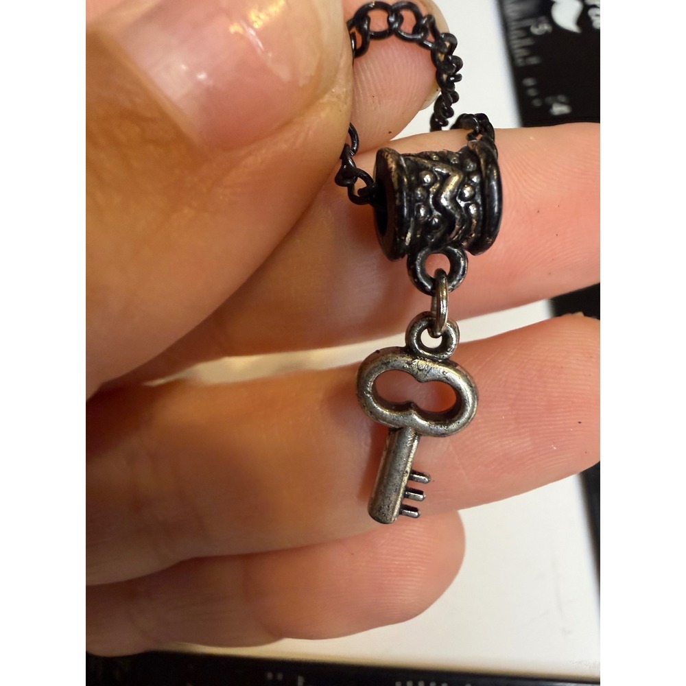 Gunmetal Skeleton Key Pendant Necklace Gothic Dark Silver Tone Chain